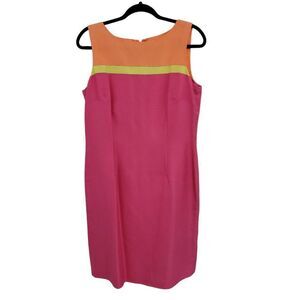 Vtg 90's Talbots Silk Mod Go Go's Color Blocked Sheath Dress Pink Orange‎ Sz 10